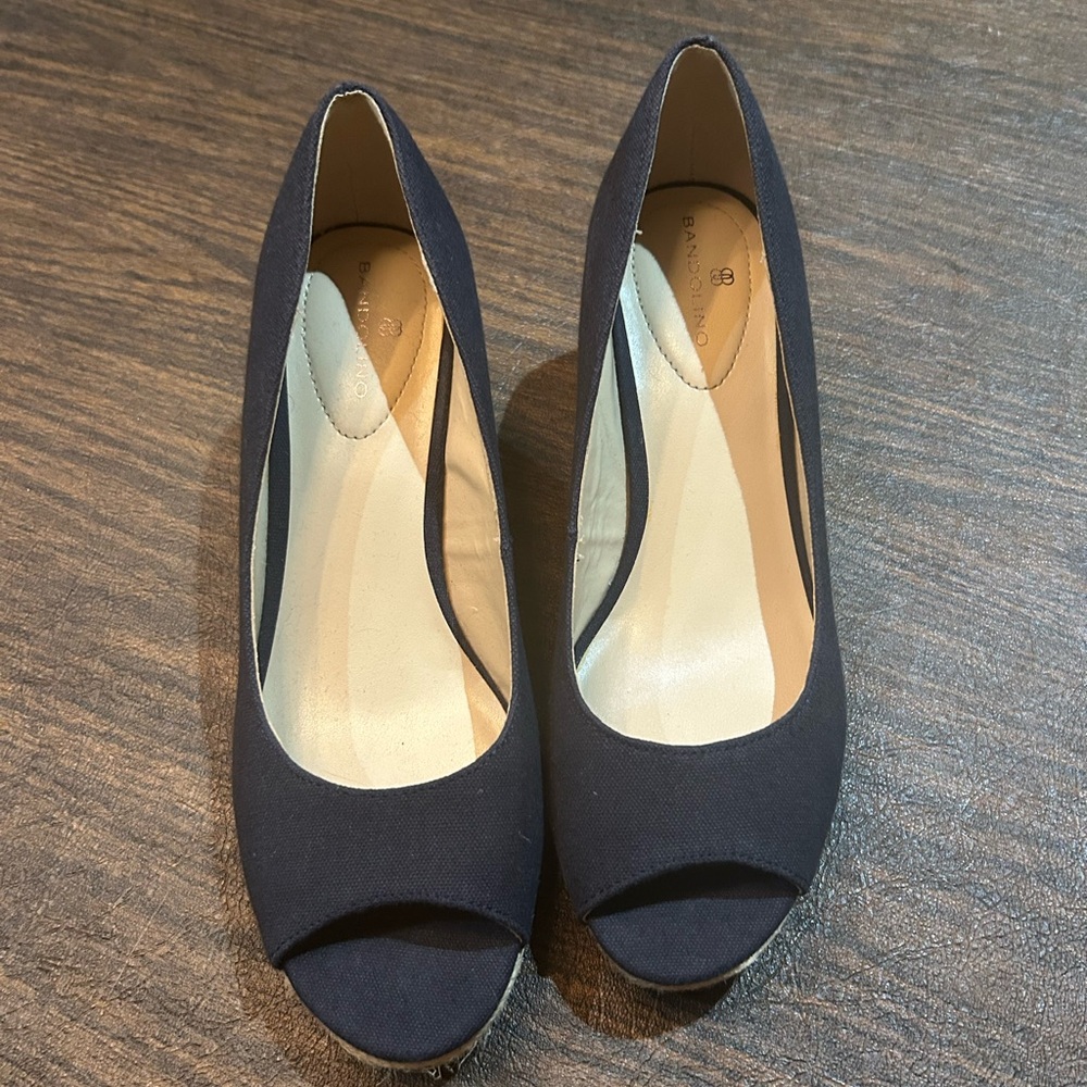 Bandolino Navy Peep Toe Wedge Heels